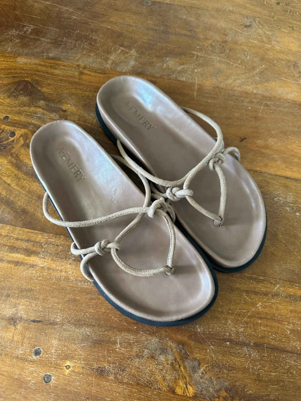 A. Emery Joseph Women's Taupe Knot-Detail Slide Sandals size 39